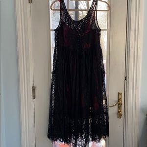 NWT Tracy Reese floral babydoll w/ bl lace overlay